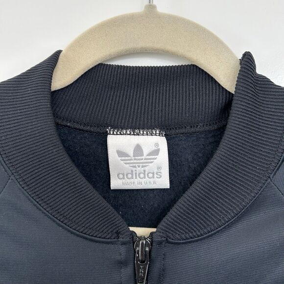 Vtg 80s Adidas Track Jacket Trefoil Mens M Black Stripe Zip Up Made In USA Retro - Picture 2 of 14